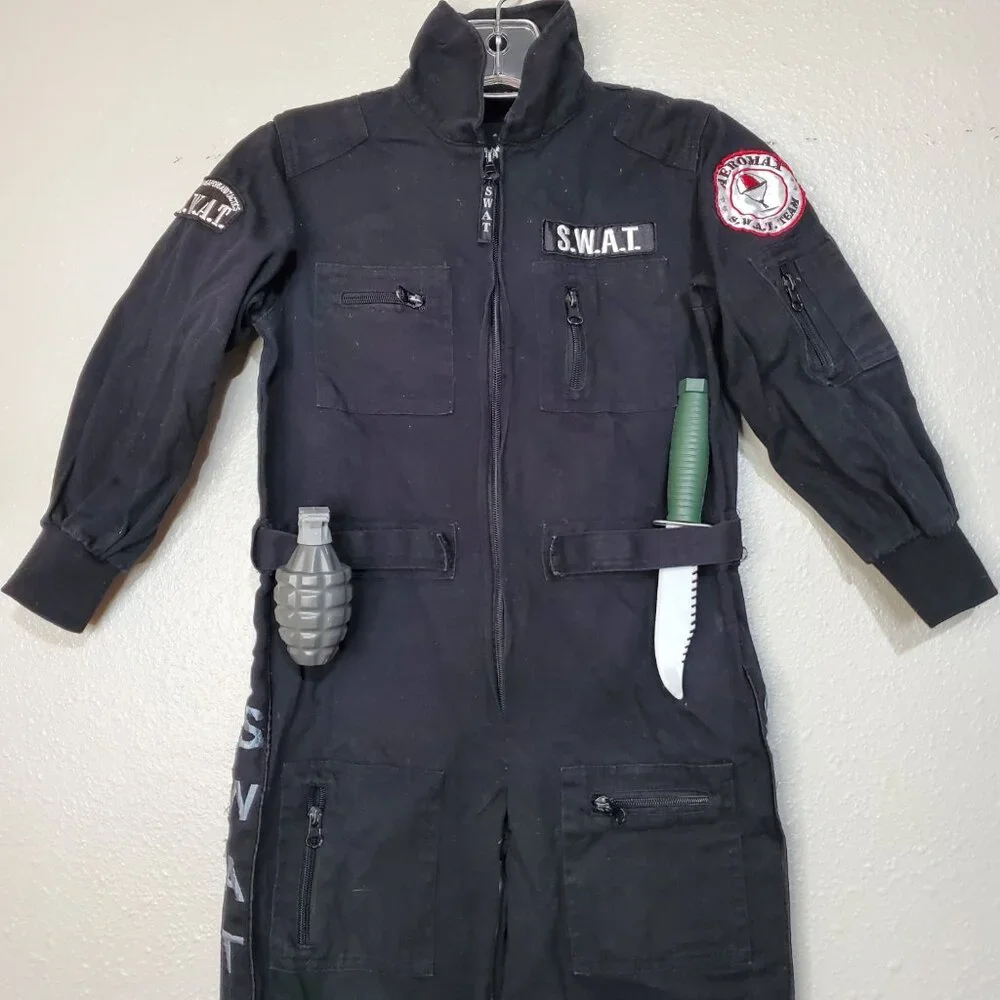 SWAT Officer Costume Jumpsuit Dress Up Halloween Kid's Size 6-8